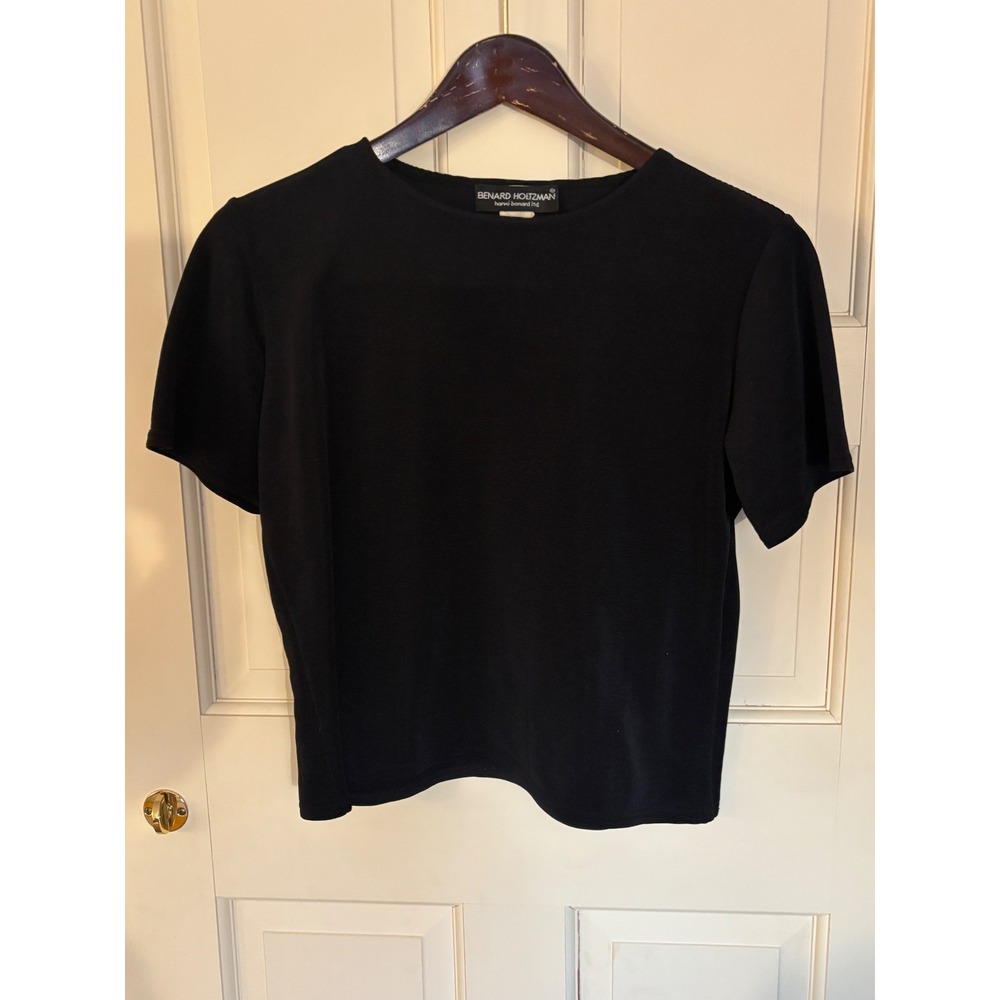 Benard Holtzman Harve Benard Black Ribbed Short Sleeve Top Style 92532 Medium